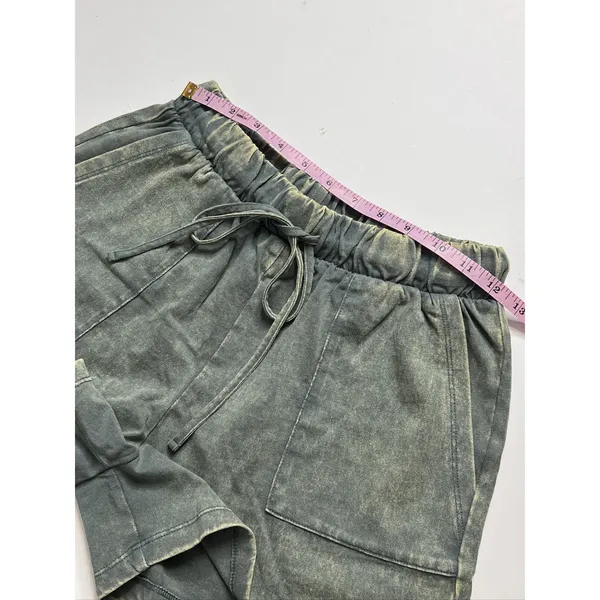 Zenana Acid Wash T-Shirt & Shorts Matching Set Small Dark Green Cotton Lounge - Image 13