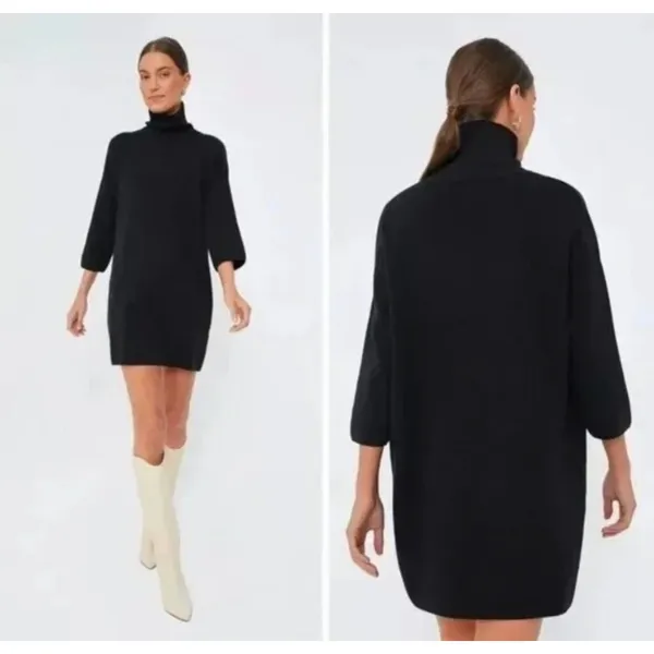 Pomander Place Noir Vivianne Black Turtleneck Knit Dress Tunic‎ Shimmer Small - Image 2
