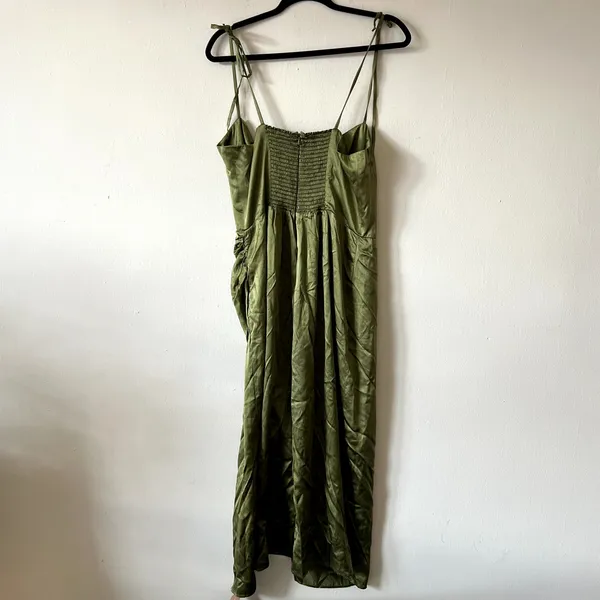 reformation Marguerite Silk Dress leaf green size 14 UB - Image 10