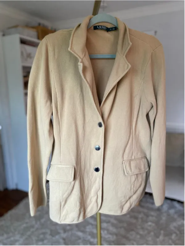 Lauren Ralph Lauren Beige Knit Blazer Jacket Quiet Luxury Preppy Old Money Clean - Image 2