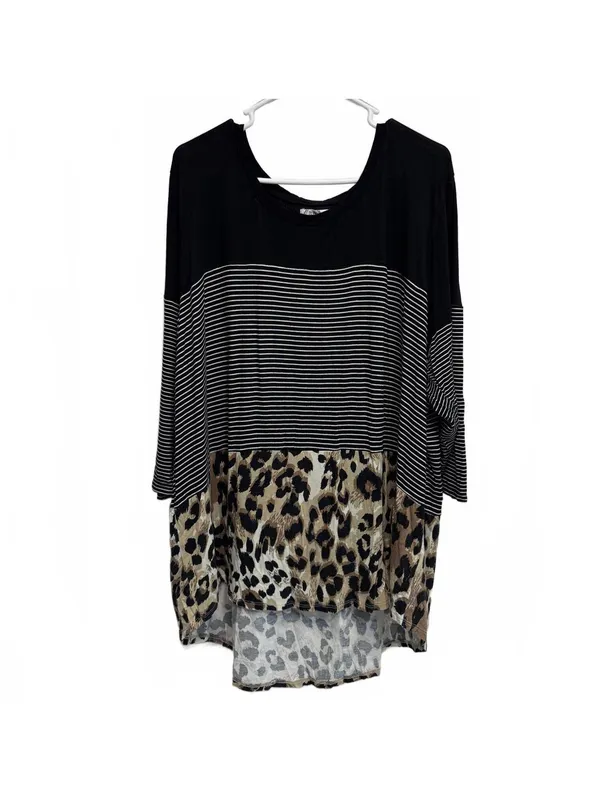 24/7 Maurices Leopard Print Striped Color Block High Low Tee Plus Size 3X - Image 2