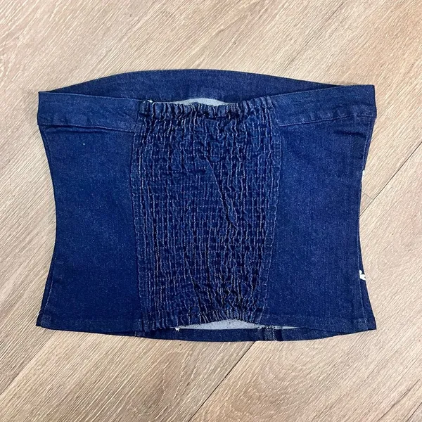 Denim Bustier Top with Embroidered Bows Detail Girly Coquette Barbiecore Size M - Image 3