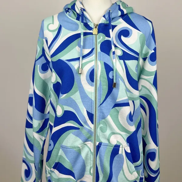 Hill House Allie Zip Up Sweatshirt Hoodie Kaleidoscopic Beach Blue Fleece S NWT - Image 6