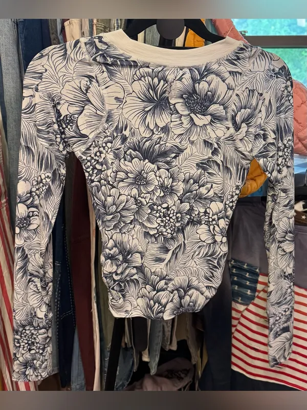 NWOT Free People FP Movement Tempo Ruched Printed Long Sleeve - navy floral - S - Image 7