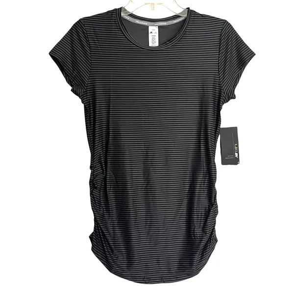 New Balance Isaac Mizrahi Live Shirt Women's Medium Black Striped Tee Activewear - Image 2