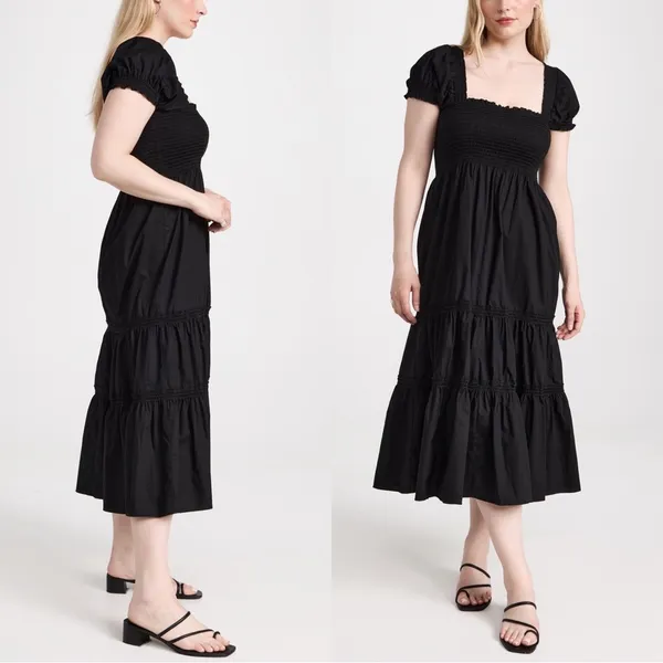 Anthropologie O.P.T. • Daphne Square Neck Smocked Maxi Dress black cotton poplin tiered - Image 10