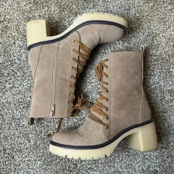 Mi.iM Jamie Latte Faux Suede Lace Up Heeled Combat Boots Casual Boho Dress Up‎ - Image 6