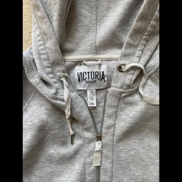 Victorias Secret Sport Hoodie Women Large‎ Gray Athletic Drawstring Thumb Hole - Image 2