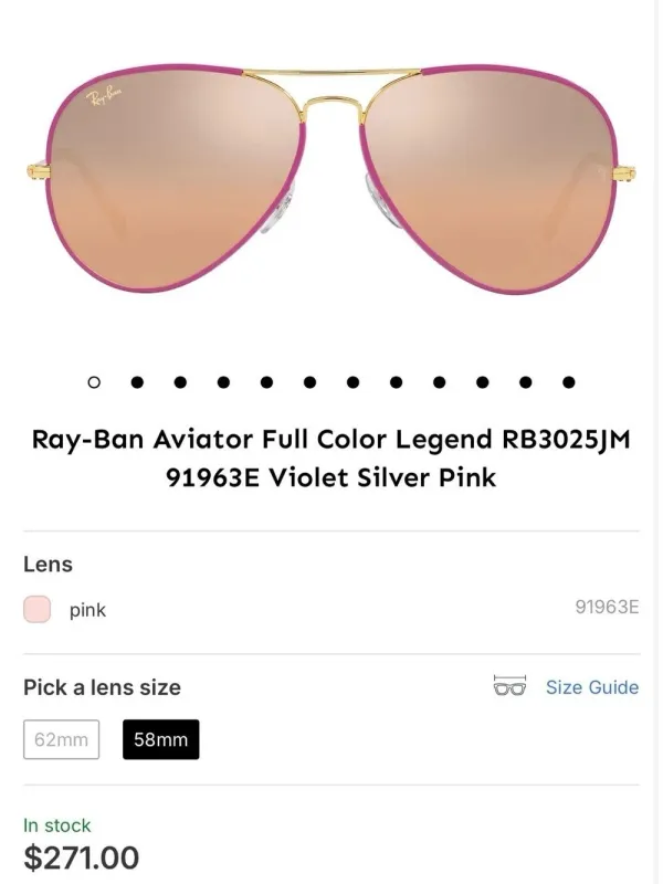 Ray Ban Aviator Full Color Pink & Gold 58mm - Image 9