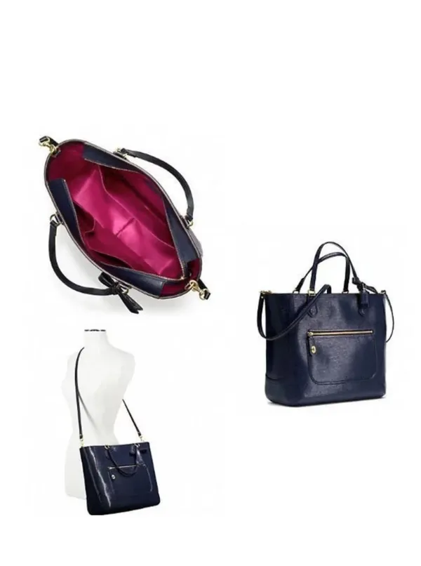 Coach Poppy Textured Patent Small Blaire Tote/Crossbody Brass / Navy - Image 14