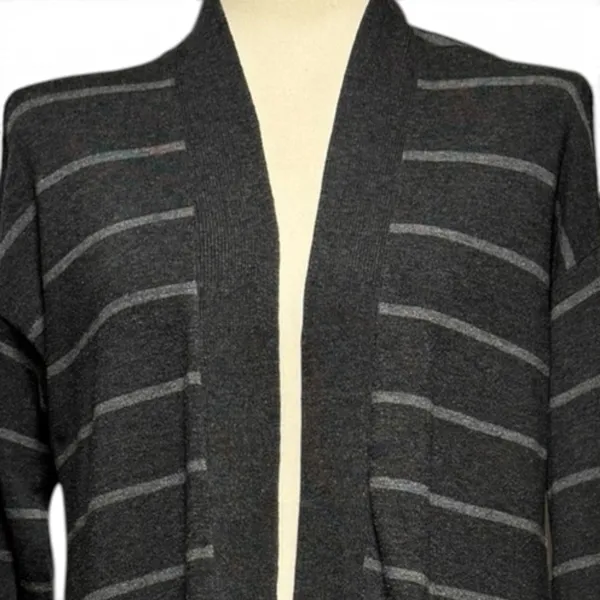 Eileen Fisher Open Front Cardigan Sweater Stretch Gray Stripe Medium - Image 2