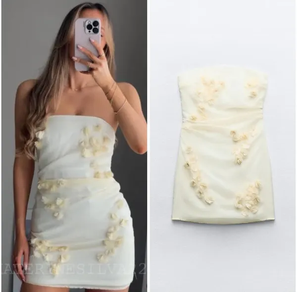 ZARA NWT White ORGANZA FLORAL DRESS. Size Small - Image 2