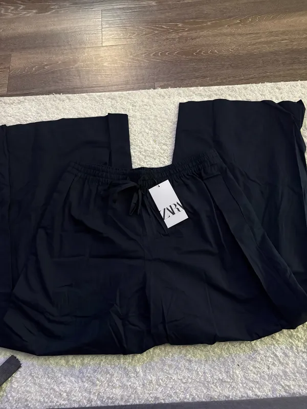 NWT ZARA navy blue wide-leg poplin trousers. Size Medium - Image 6