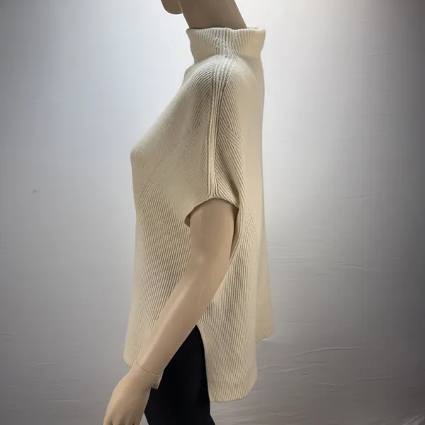 Vince Mock‎ Neck Tunic Sweater Size S Ivory Ribbed Knit Wool Cashmere Cap Sleeve - Image 3