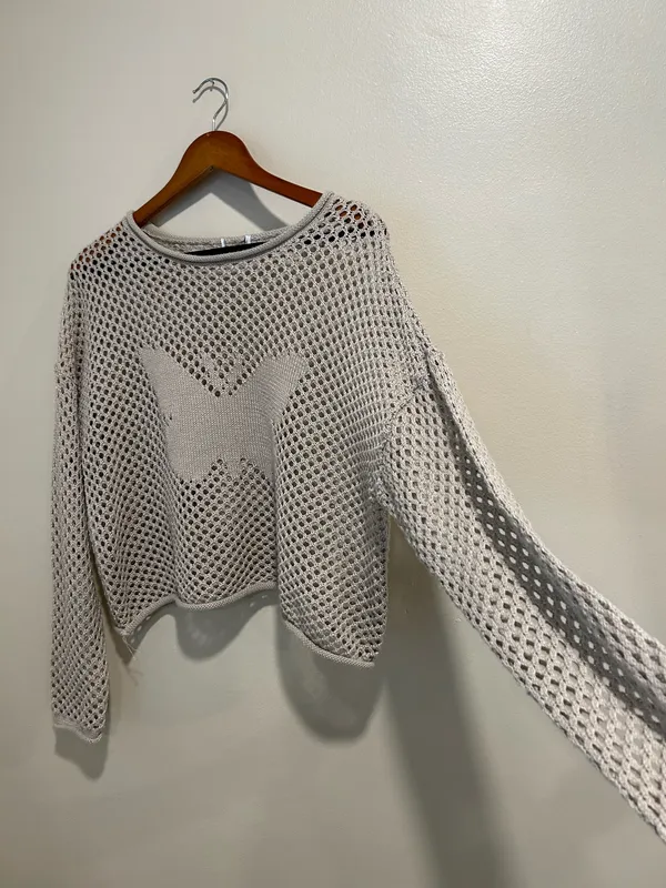 Beige butterfly bohemian crochet sweater Gray Size M - Image 3