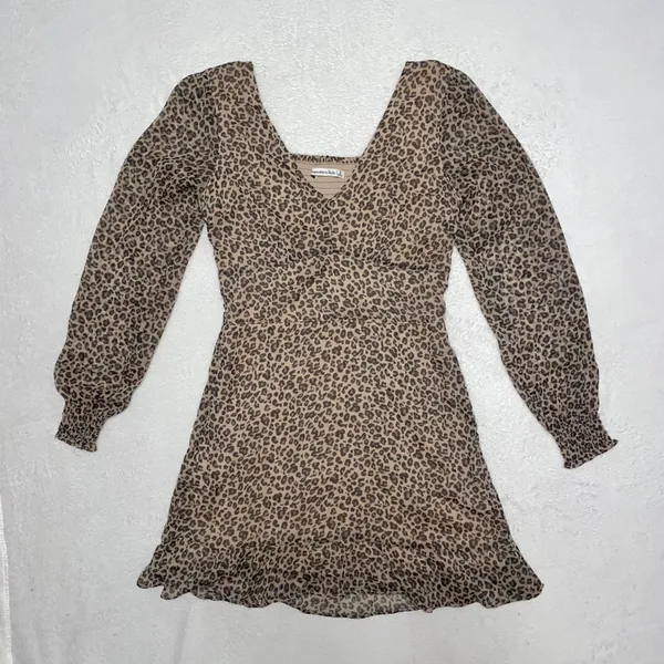 Womens ABERCROMBIE AND FITCH Leopard Cheetah Long Sleeve Mini Dress size Small - Image 2