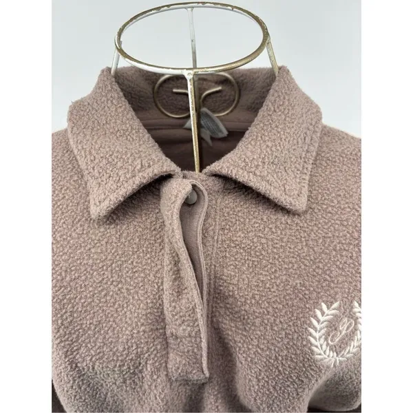 PINK Victoria’s Secret Cropped Collared Sweatshirt Taupe Crest Logo Small Fleece - Image 7