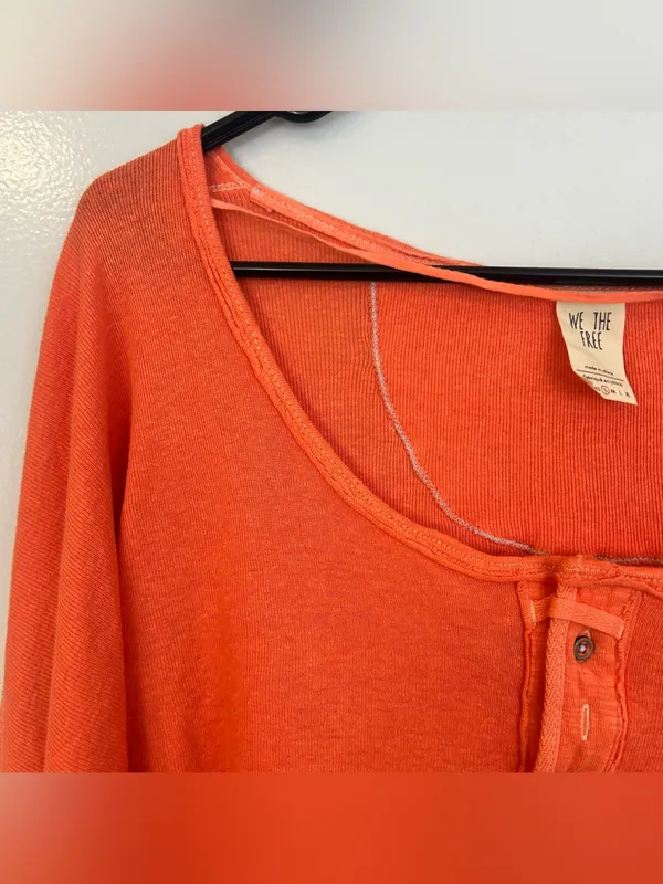 NWT We The Free People Star Henly Orange & Grey Distressed Oversized Top Small - Image 5