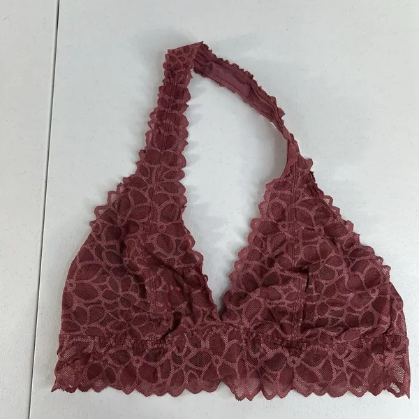 PINK Victoria's Secret L Large‎ Bra Lace Bralette Halter Wireless Mauve Pink - Image 3