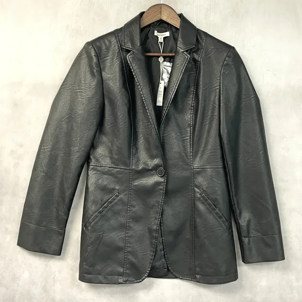 Max Studio Women Faux Leather Blazer Jacket Size M Black Sleek Indie Edgy Chic - Image 16