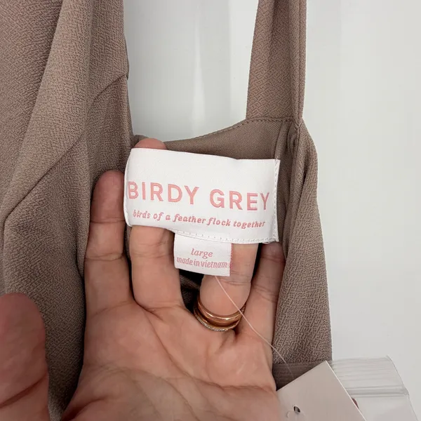 Birdy Grey Gene Crepe Dress Taupe Brown Halter Neck‎ Maxi Bridesmaid Large NWT - Image 5