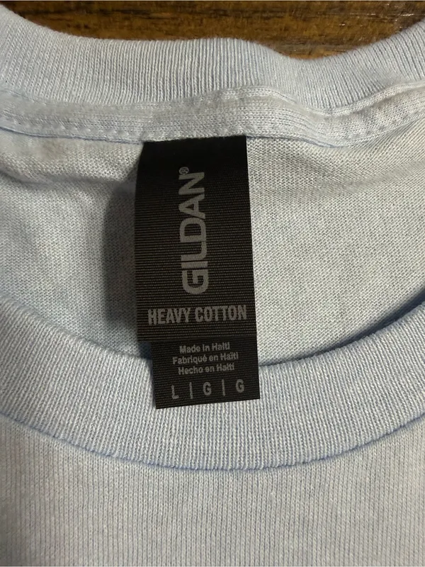 Gildan Light Blue Short-Sleeve Tee with Orange Smiley and Faith Graphic on back - Image 2