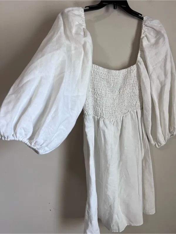 Tuckernuck 100% linen smocked mini dress white‎ Sz XS - Image 4