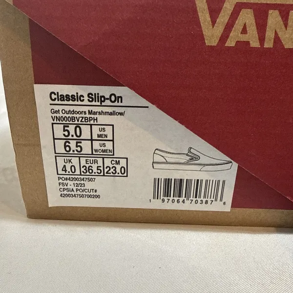 Vans Classic Slip On Shoes Womens 6.5 Get Outdoors Marshmallow Canvas Roadrunner - Image 9