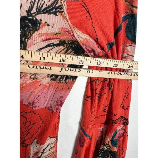 Free People Medium Blouse Top Flared Sleeves Orange Floral Stretch Boho Festival - Image 5
