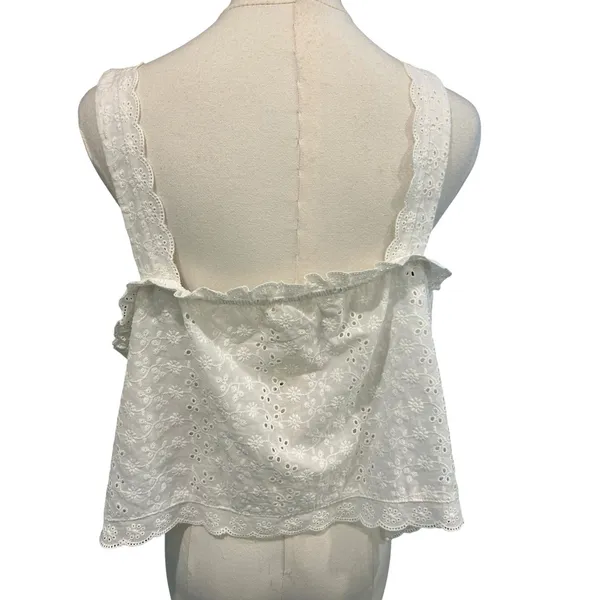 Aeropostale Baby Doll Crop Tank Top Y2K Milkmaid Boho SZ XL White Eyelet Ruffle - Image 6