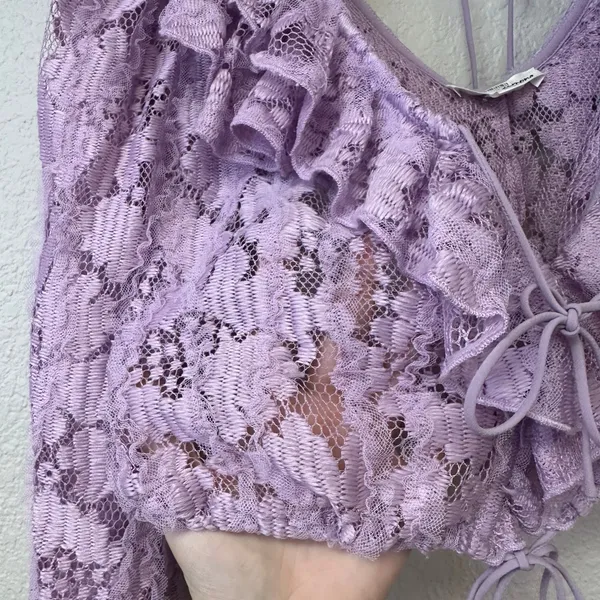 For Love & Lemons Tatianna Floral Lace Cropped Blouse Boho Size Medium - Image 4