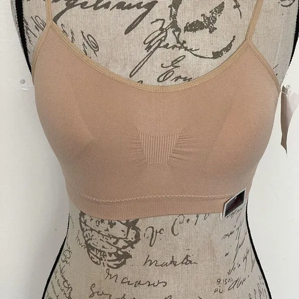Rene Rofe Nude Padded Bra Size Small Sports Pleated Stretch Activewear Gym - Image 5