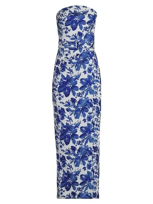 NWT Adrianna Papell Aidan Mattox Blue Floral Jacquard Gown Size 10 - Image 2