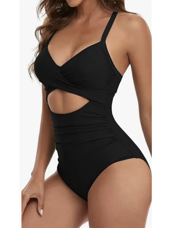 Eomenie Size Medium Black One Piece Tummy Control Cutout High Waisted Swimsuit. - Image 2