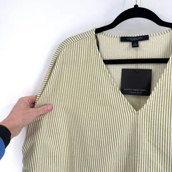 MARC NEW YORK Split Pea White Stripe V Neck Dolman Sleeve Top‎ Size S NWT Boxy - Image 2