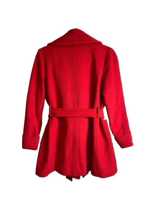 A Loves A Women's Red Wool Belted Coat Size Small - Image 4