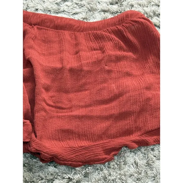 Forever 21 Shorts Women’s Ruffle Tiered Smocked Waist Hot Pants rust brown Approx Size S - Image 8