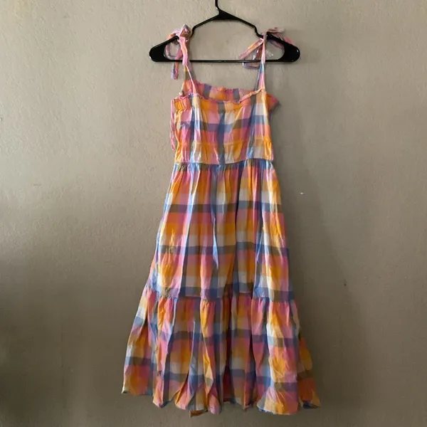 Free Assembly Plaid Midi Dress Women’s Size S Pink Blue Yellow Cottagecore - Image 6