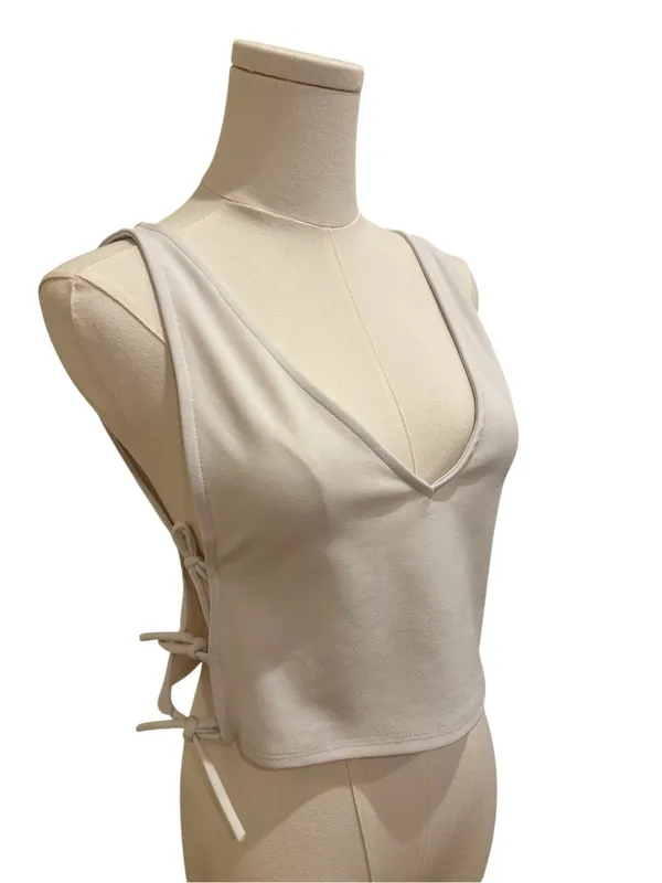 Free People Top White Side Tie V-Neck Tank Boho Size Small - Image 2
