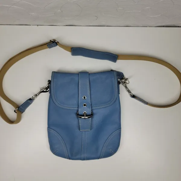 Coach Crossbody Saddle Bag Purse Womens Blue Leather Buckle Flap Soho - Image 15