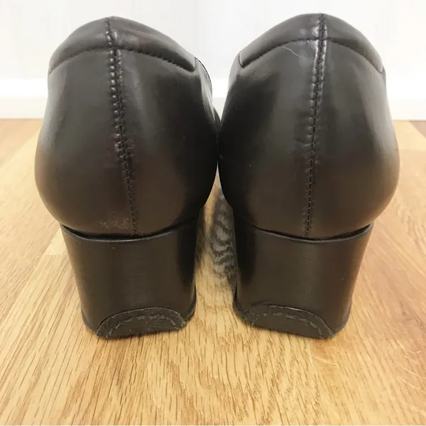 NURTURE Brown Leather Square Toe Heel Pump Wedge Chunky‎ Block Heel Size 9.5 - Image 5