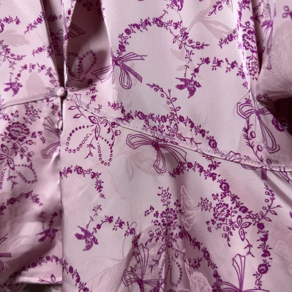 Free People Women PJ Set M Pink Beauty Sleep‎ Blushing Combo Bow Floral Peplum - Image 5