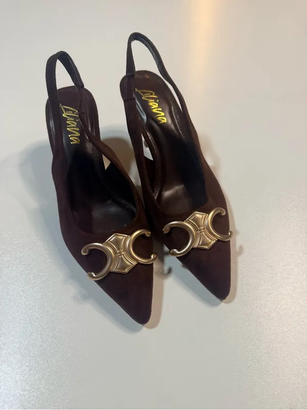 Women’s Brown Suede Slingback Pumps with Gold Accent size 7.5 - Image 3