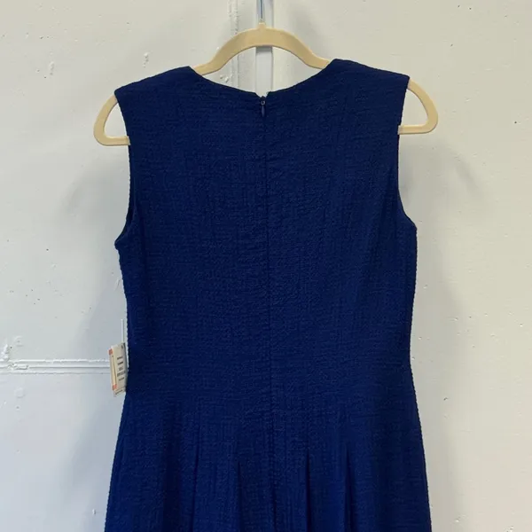 NWT Anne Klein Ultramarine Blue Textured V-Neck Pleated Fit & Flare Dress Size 2 - Image 5