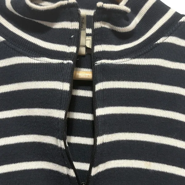 LL Bean Women Top M Navy‎ White Striped Mock Neck Cotton Shirt Preppy Coastal - Image 4