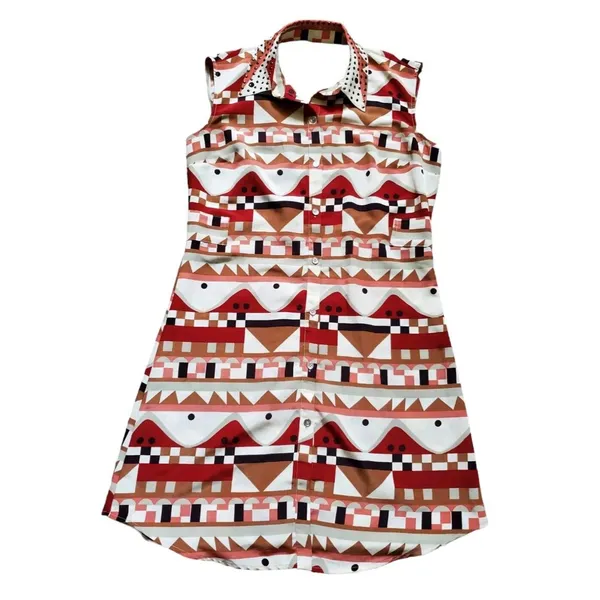 Viva Vena! Dress Women Size XS Geometric Halter Short Sleeve Open Back Collared - Image 2