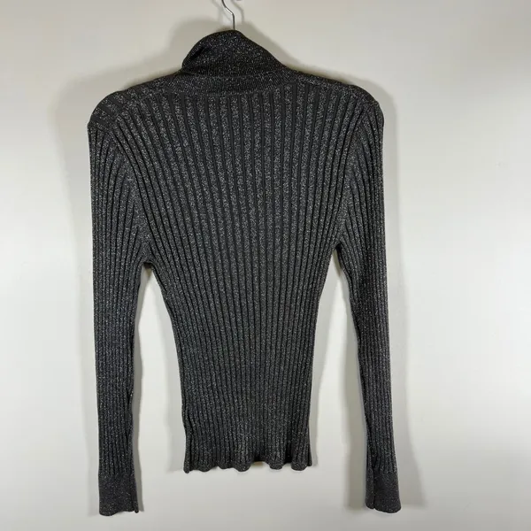 Gap Womens Metallic Ribbed Turtleneck Sweater Gray Silver Shimmer Long Sleeve‎ M - Image 6