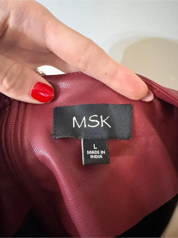 MSK Faux Leather Shift Dress Burgundy Red Large - Image 5