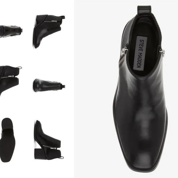 Steve Madden Black Leather Side-Zip Block Heel Ankle Boots - Image 4