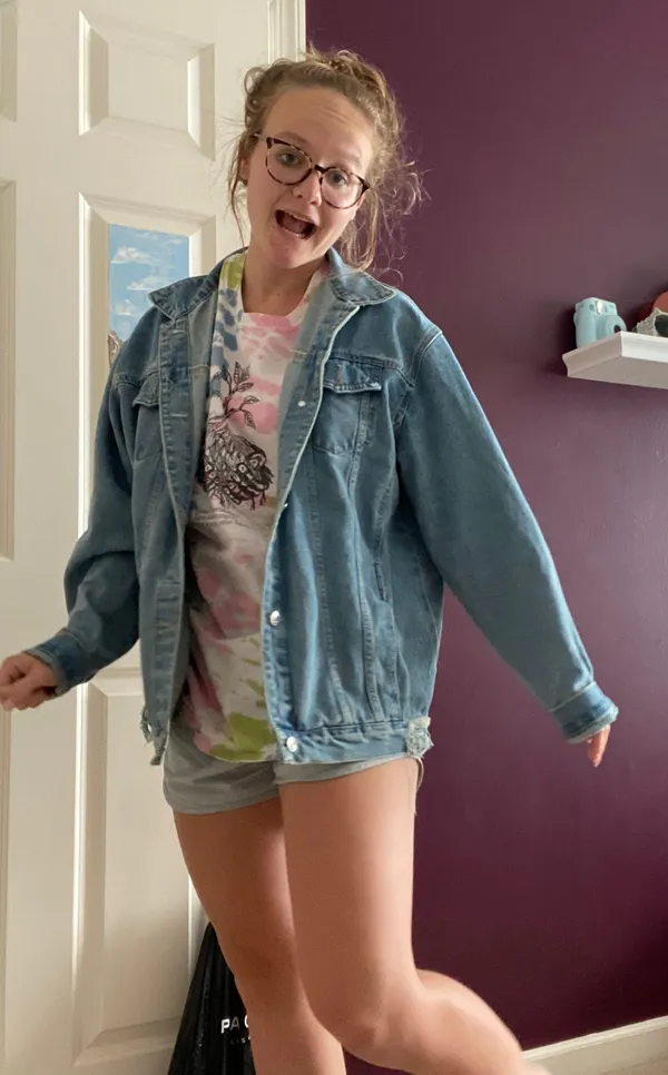 unique hand painted abstract jean jacket Multiple Size L - Image 3
